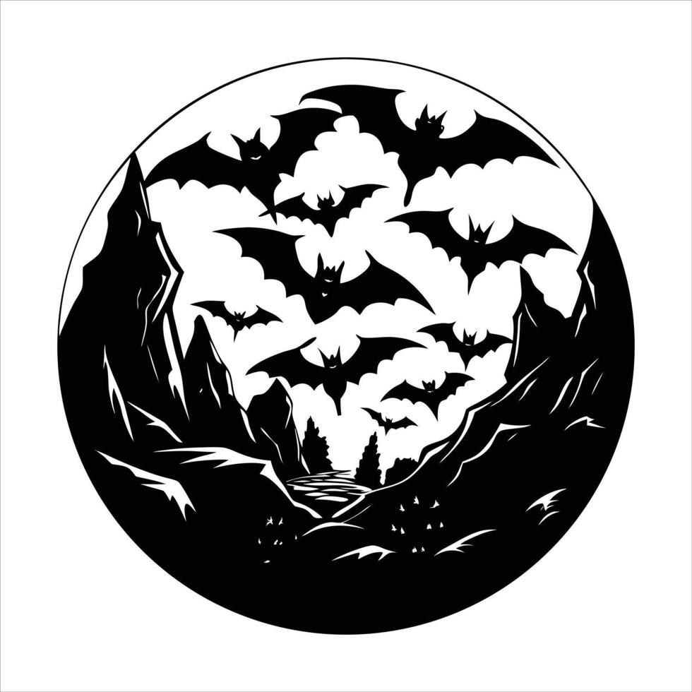 bats emerging from a cave vector
