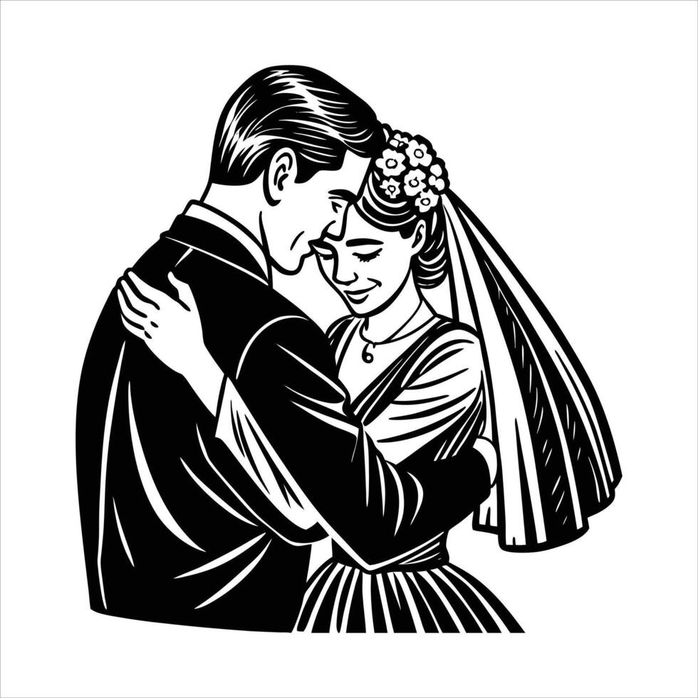 The bride gently hugs vector