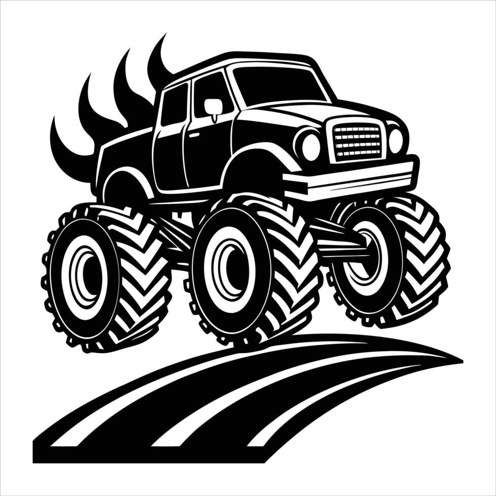 monster truck running on a road vector