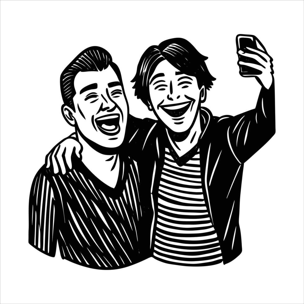 Two friends taking a selfi vector