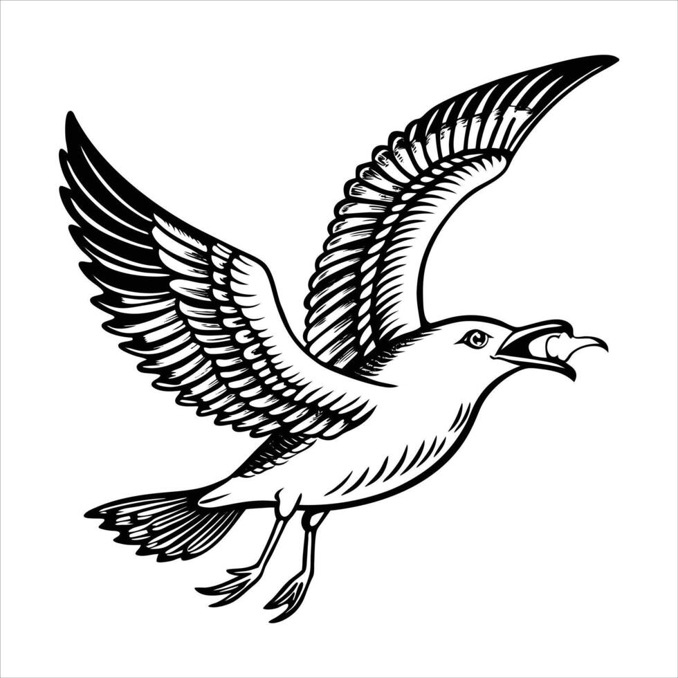 Seagull Catching Fish vector
