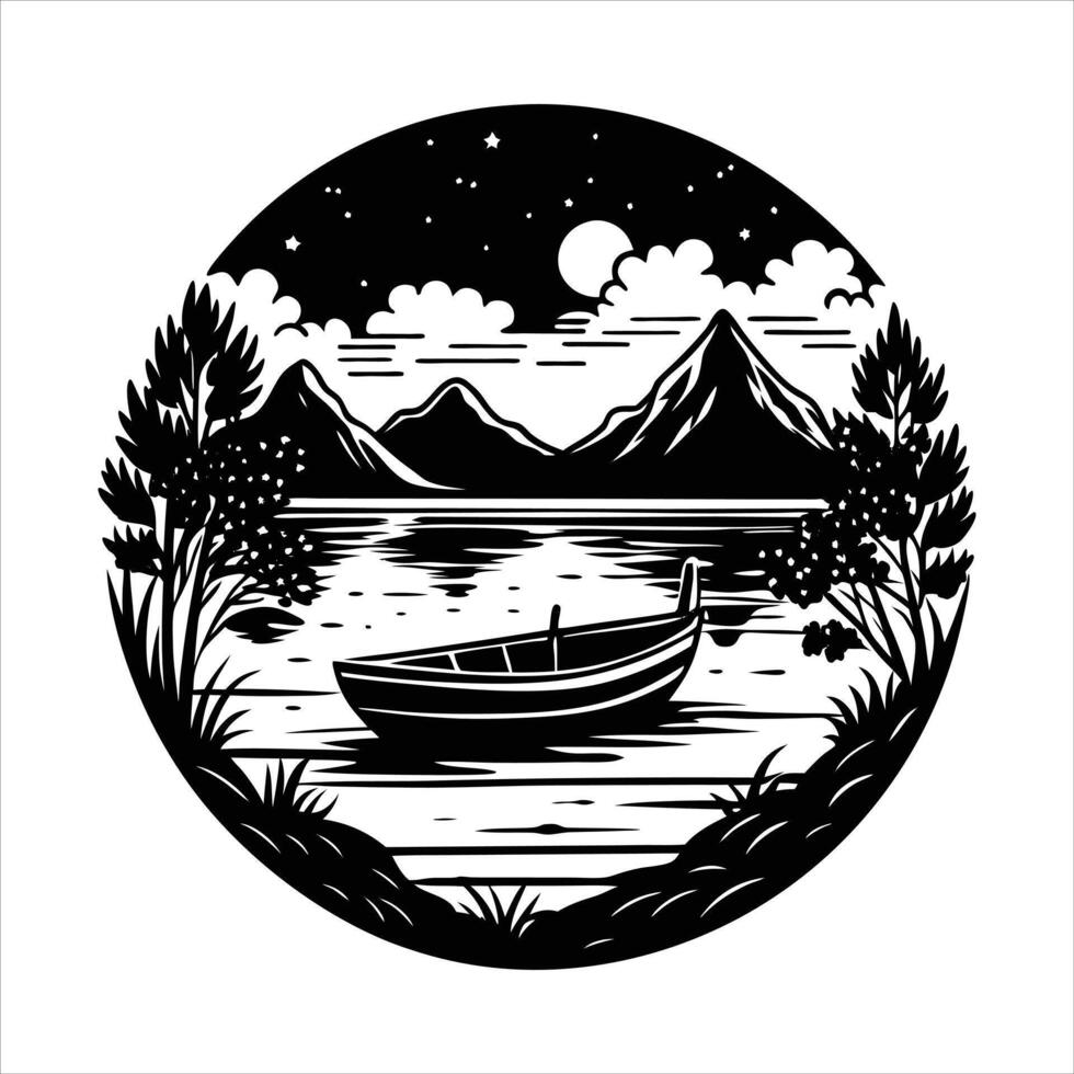 Tranquil Rowboat Scene vector