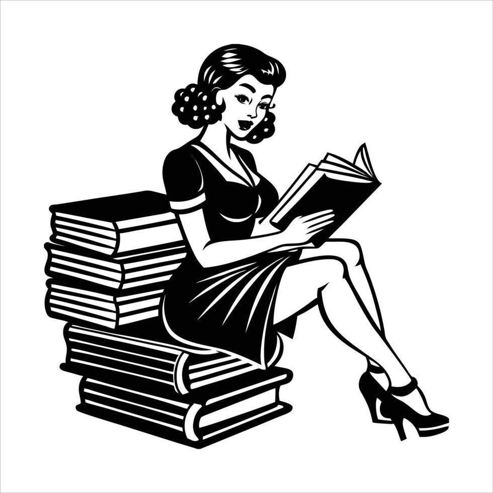 A Pinup girl wearing a librarian vector