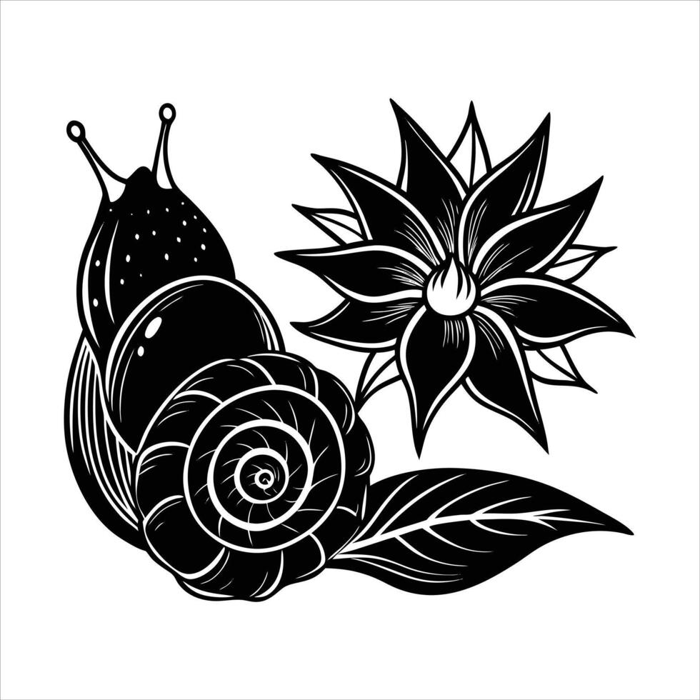 Silhouette of snail filled with tropical vector