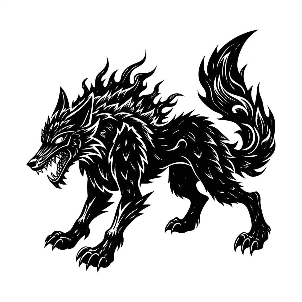 dragon wolf hybrid in battle fire vector