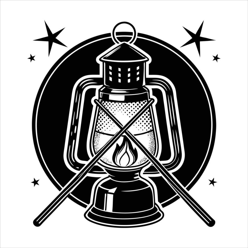 Vintage Kerosene Lamp with Light vector