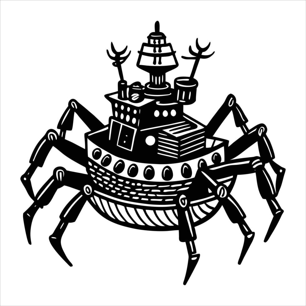 warship with mechanical spider vector