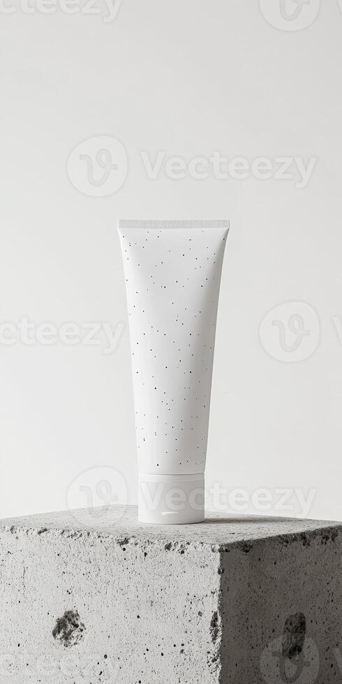 Minimalist high resolution 8k product shot of white tube on concrete block photo