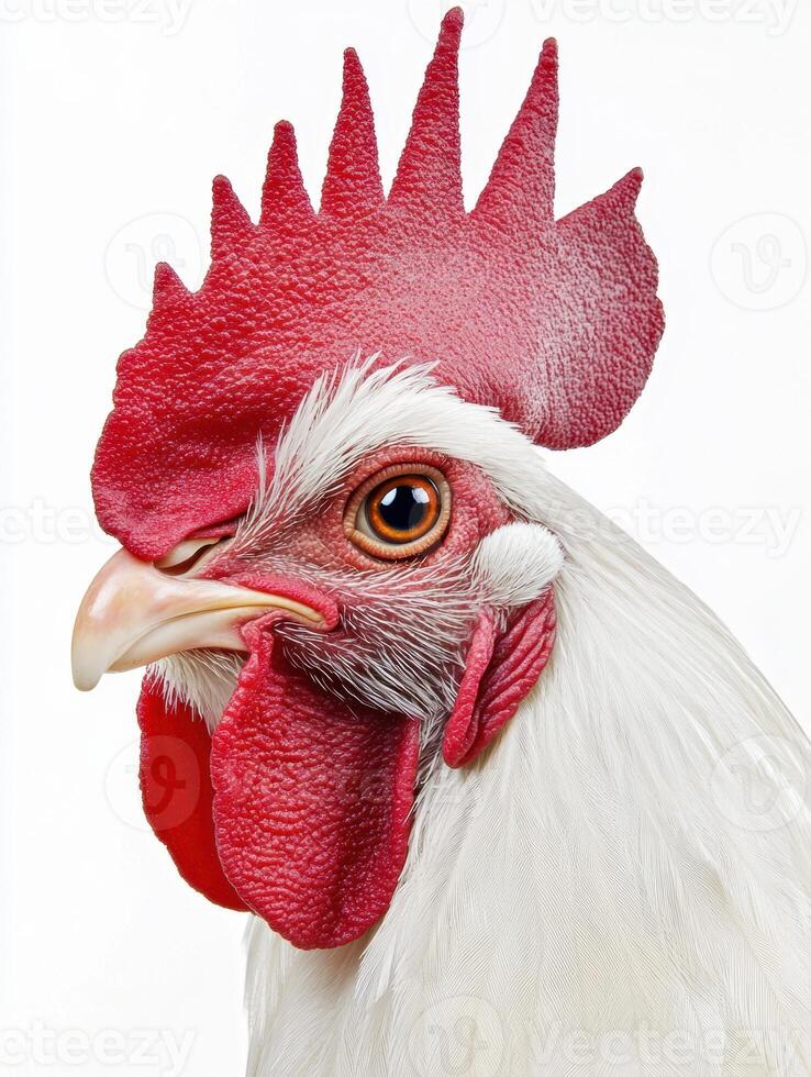 Close up of cute rooster with big eyes and fluffy feathers for animal lovers and farm decor photo