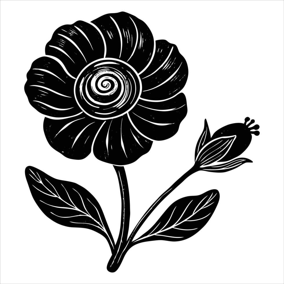 black and white poppy flower vector