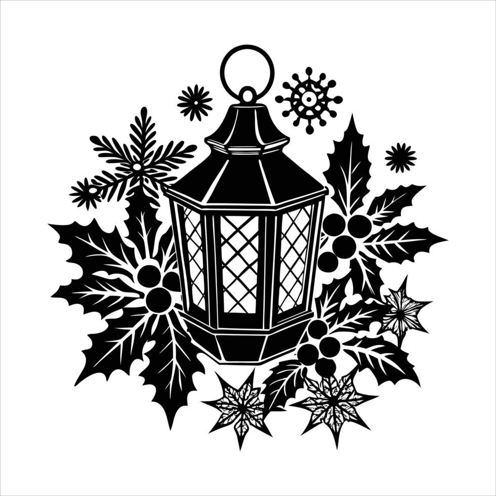 Christmas lantern with holly vector