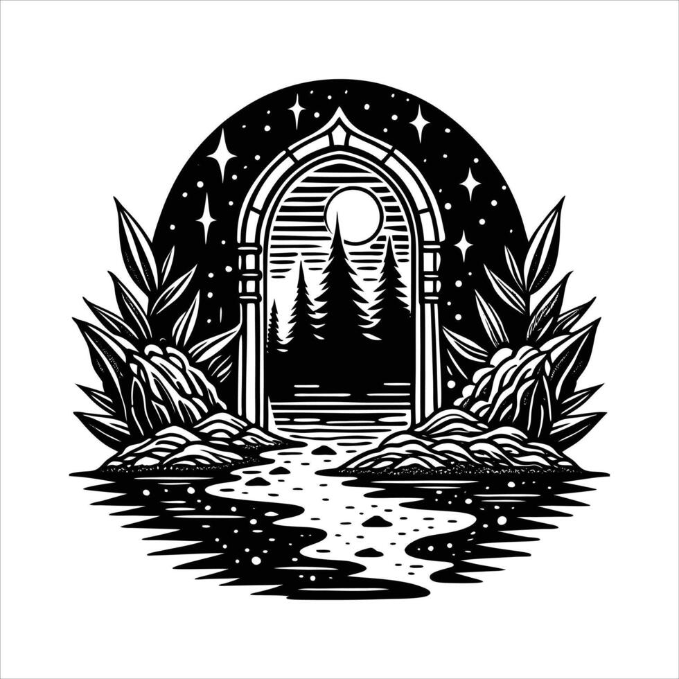 A mystical portal with a shimmering vector
