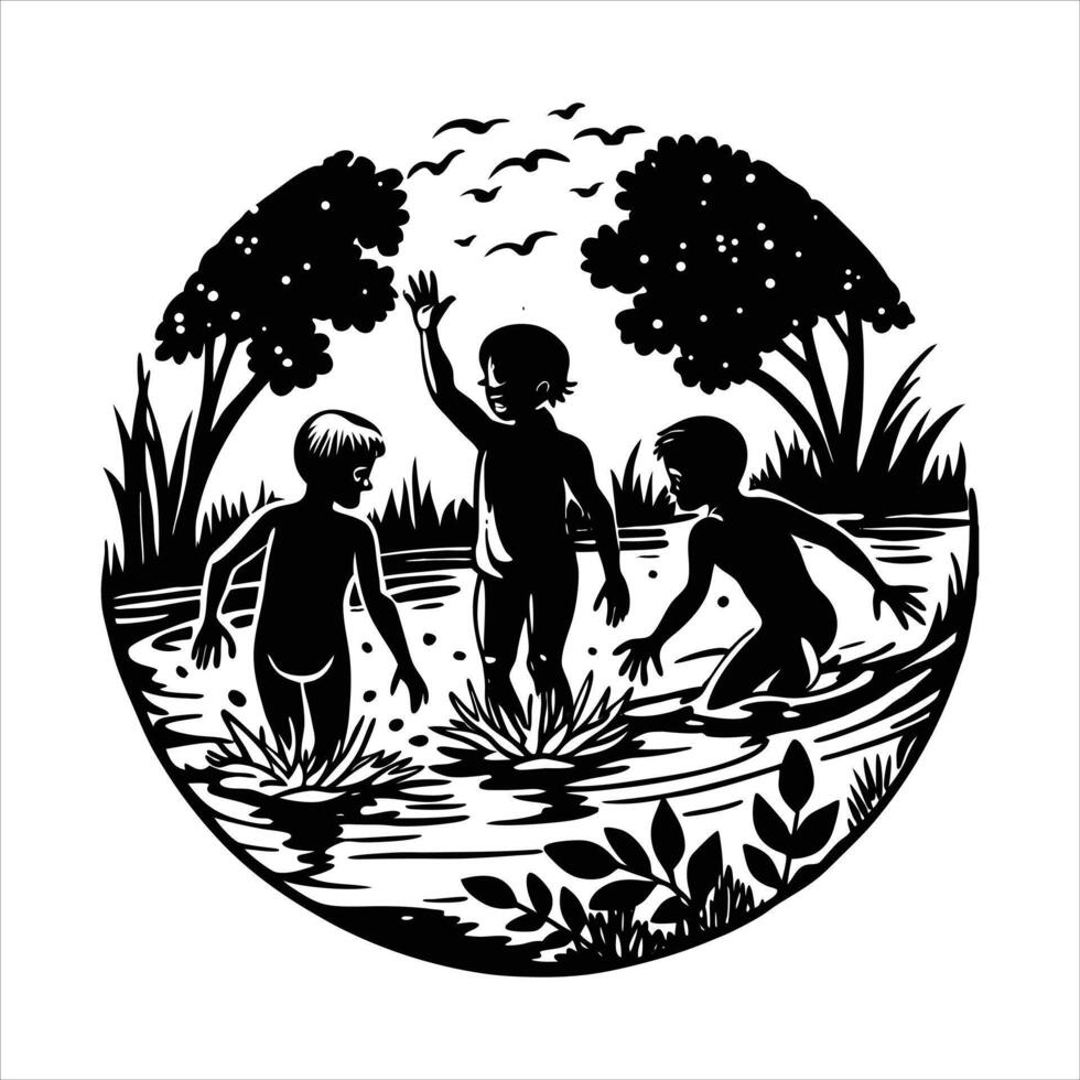 Children Playing In Water vector