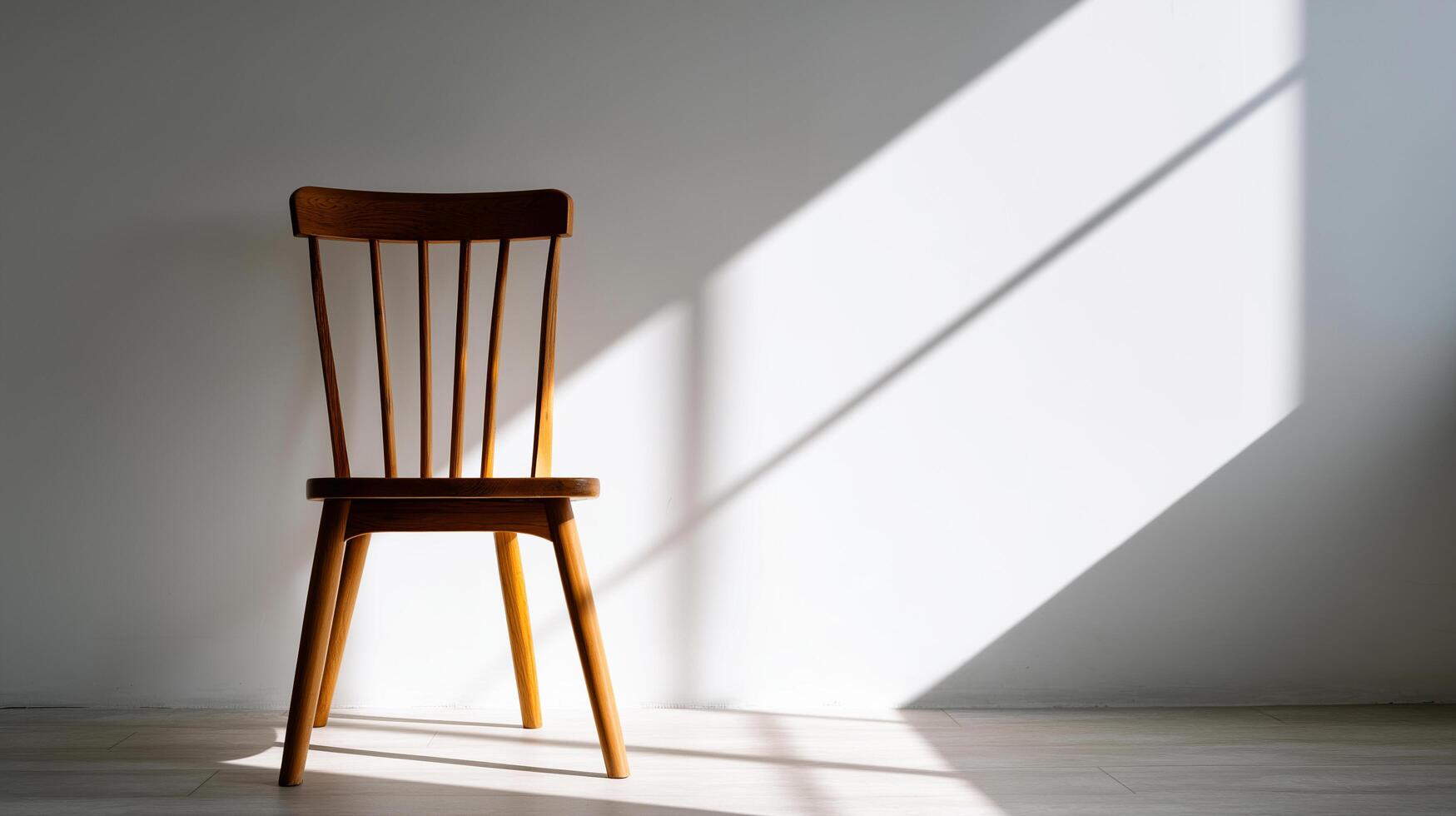 Scandinavian design chair empty room light shadow play calm quiet atmosphere home decor photo