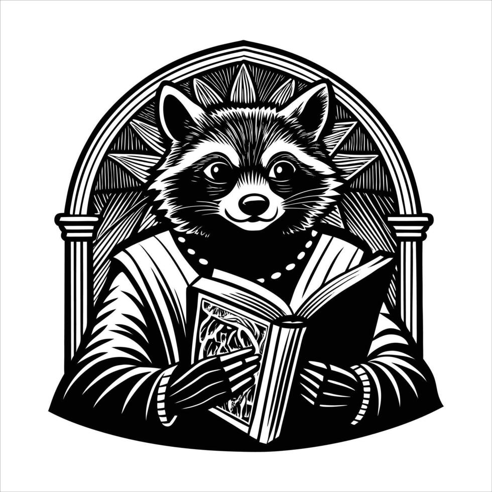 Reading Raccoon Illustrations vector