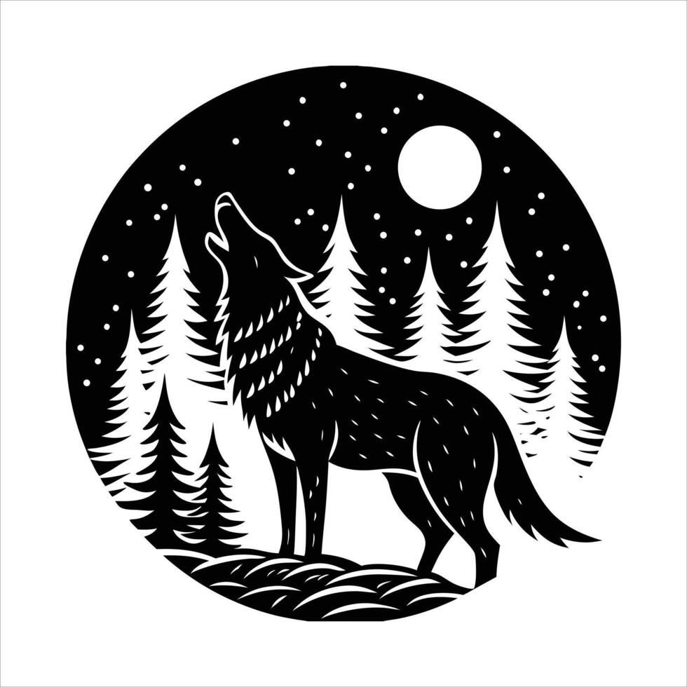 Wolf Howling at the Moon vector