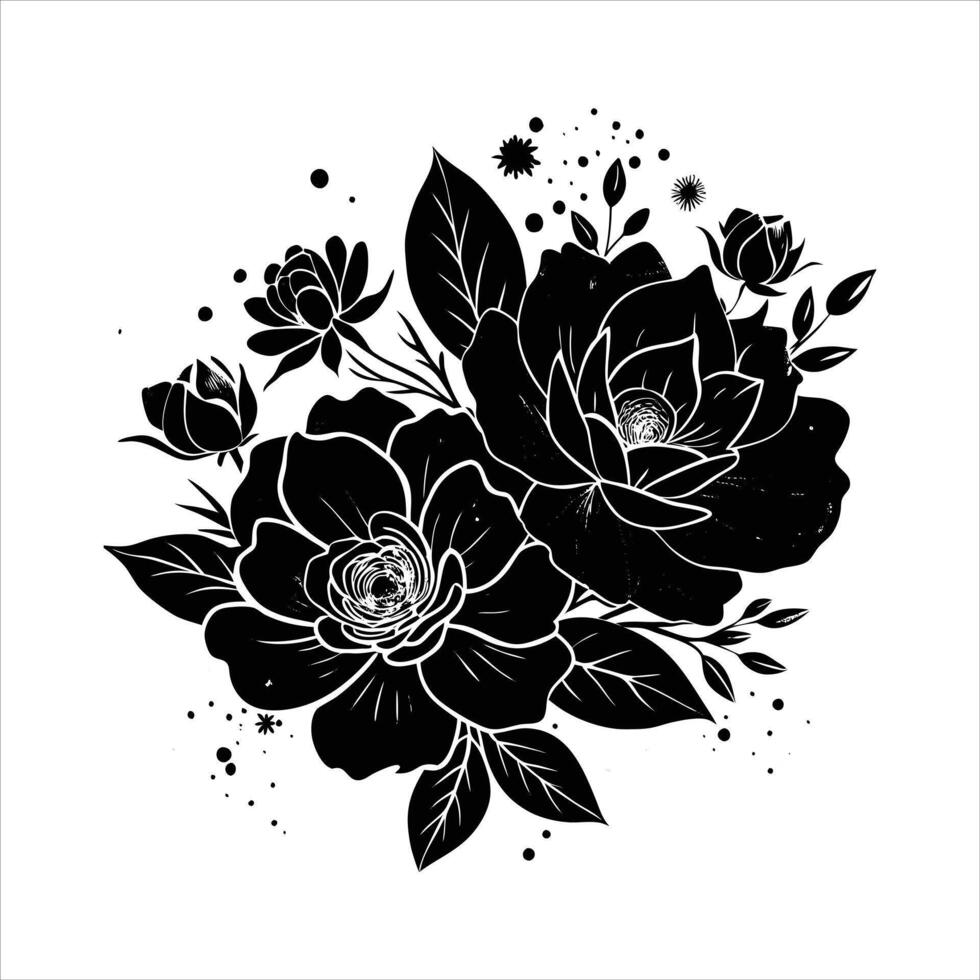 Whimsical Floral Wreath Black vector