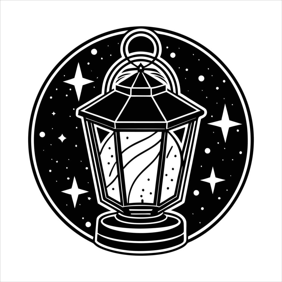 Vintage Lantern with Floral and Celestial vector