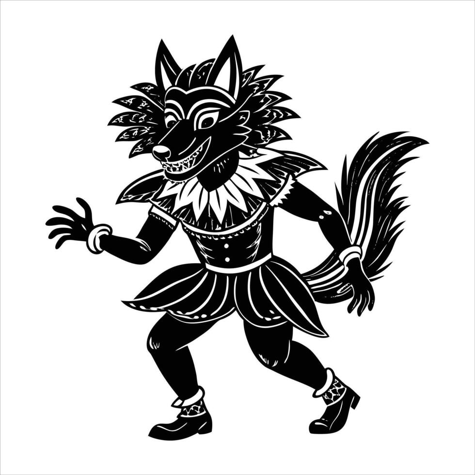 Linocut the Wolf Dance Etsy vector
