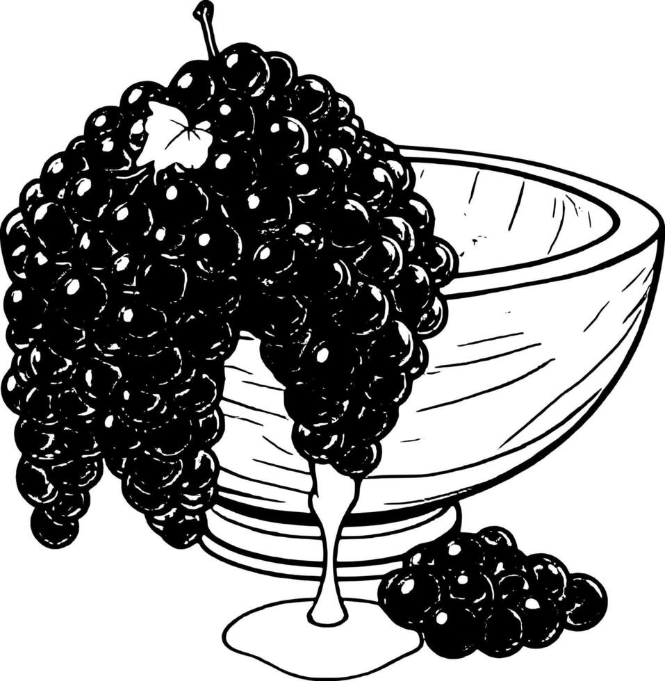 Purple Grapes Cascading Into Wooden Bowl With Juice Drip Isolated On Cartoon S vector