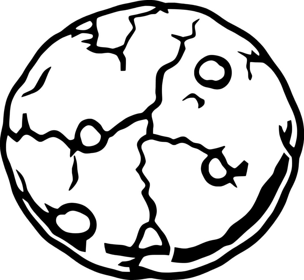 Cracked Round Cookie Illustration Top View Black Outline vector