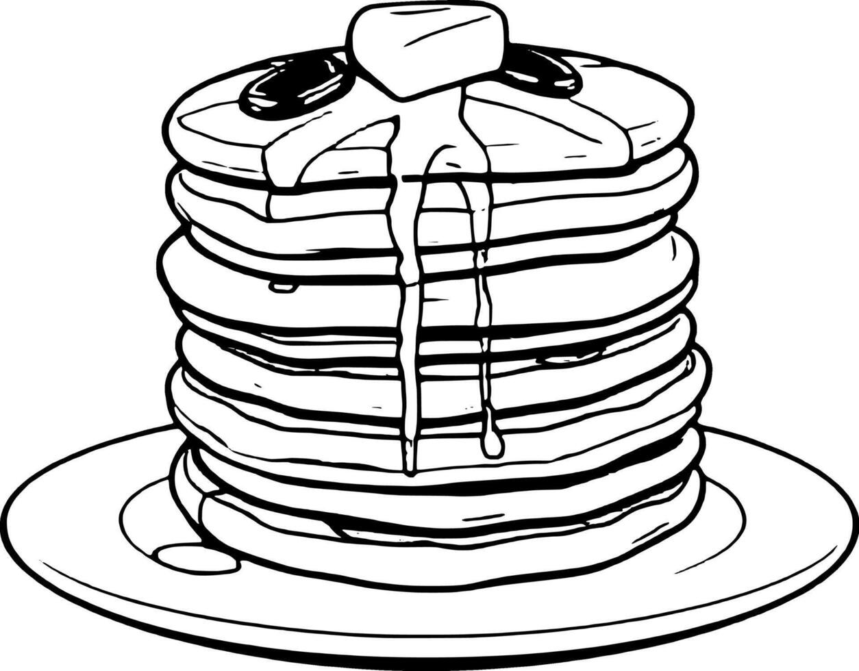 Stack Of Golden Pancakes With Butter And Syrup On A White Plate Isolated Style vector