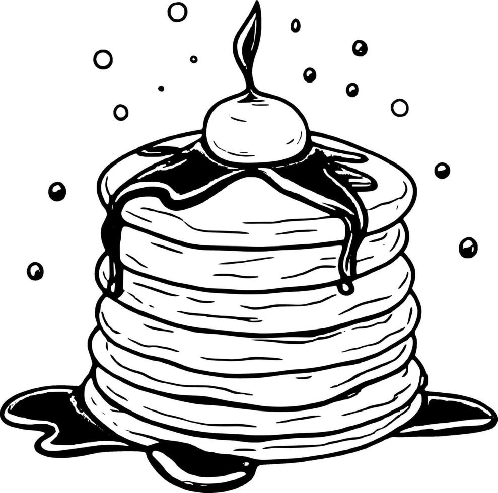 Stack Of Fluffy Pancakes Drizzled With Rich Chocolate Syrup And Topped With Creamy Whipped Cream vector