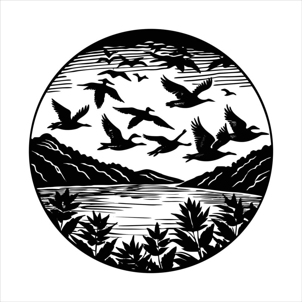 Flock of birds flying over vector