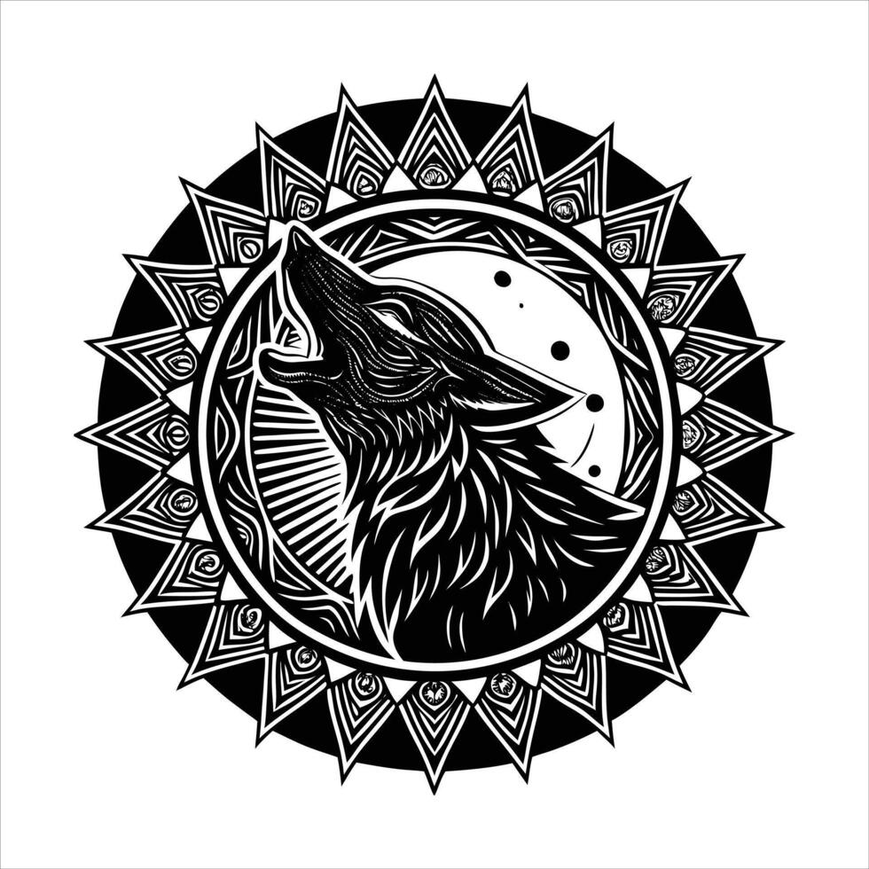 Wolf Howling Moon vector