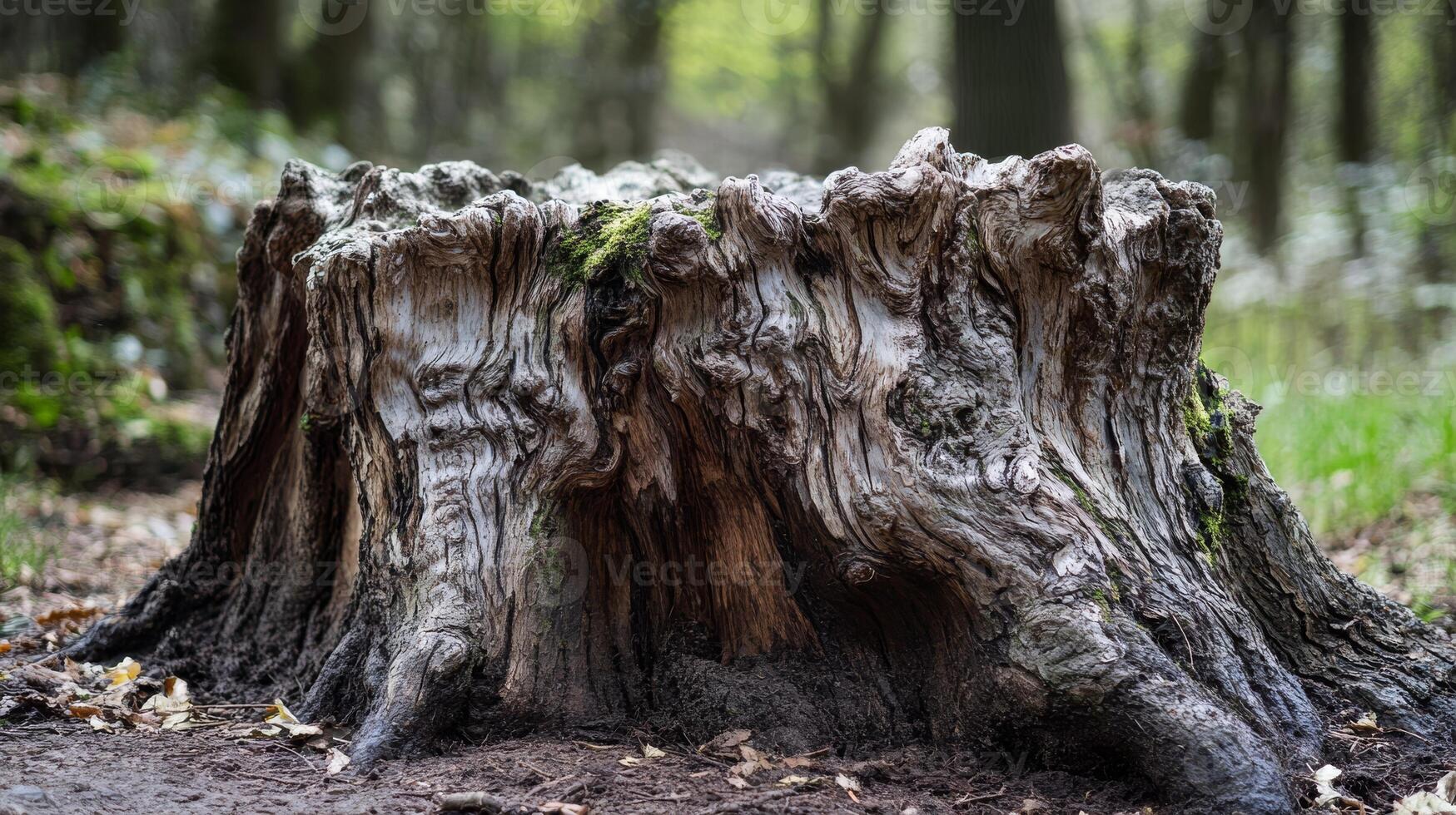 This is a CloseUp View of a Rustic Tree Stump that is Located in a Beautiful Woodland Setting photo