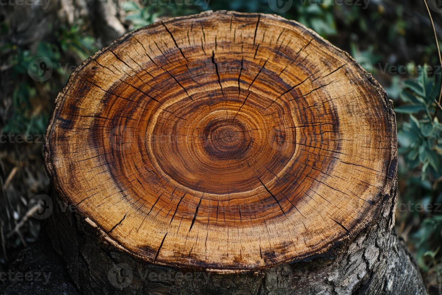 A CloseUp Image of a Rustic Tree Trunk Showcasing Its Distinctive Natural Wood Grain Patterns photo