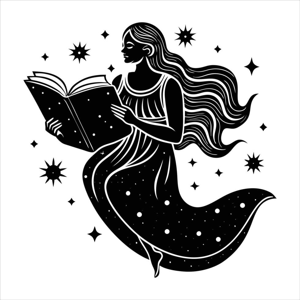 Mystical woman reading book vector