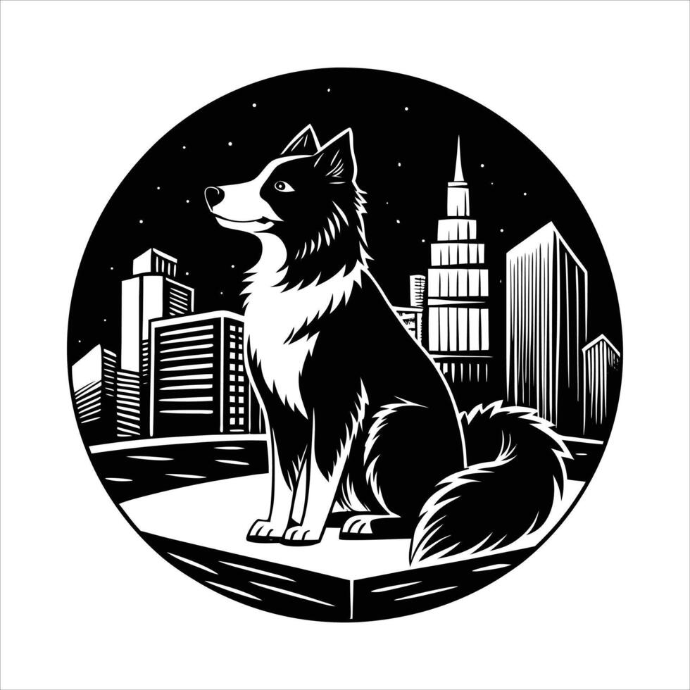 cyberpunk border collie sitting vector
