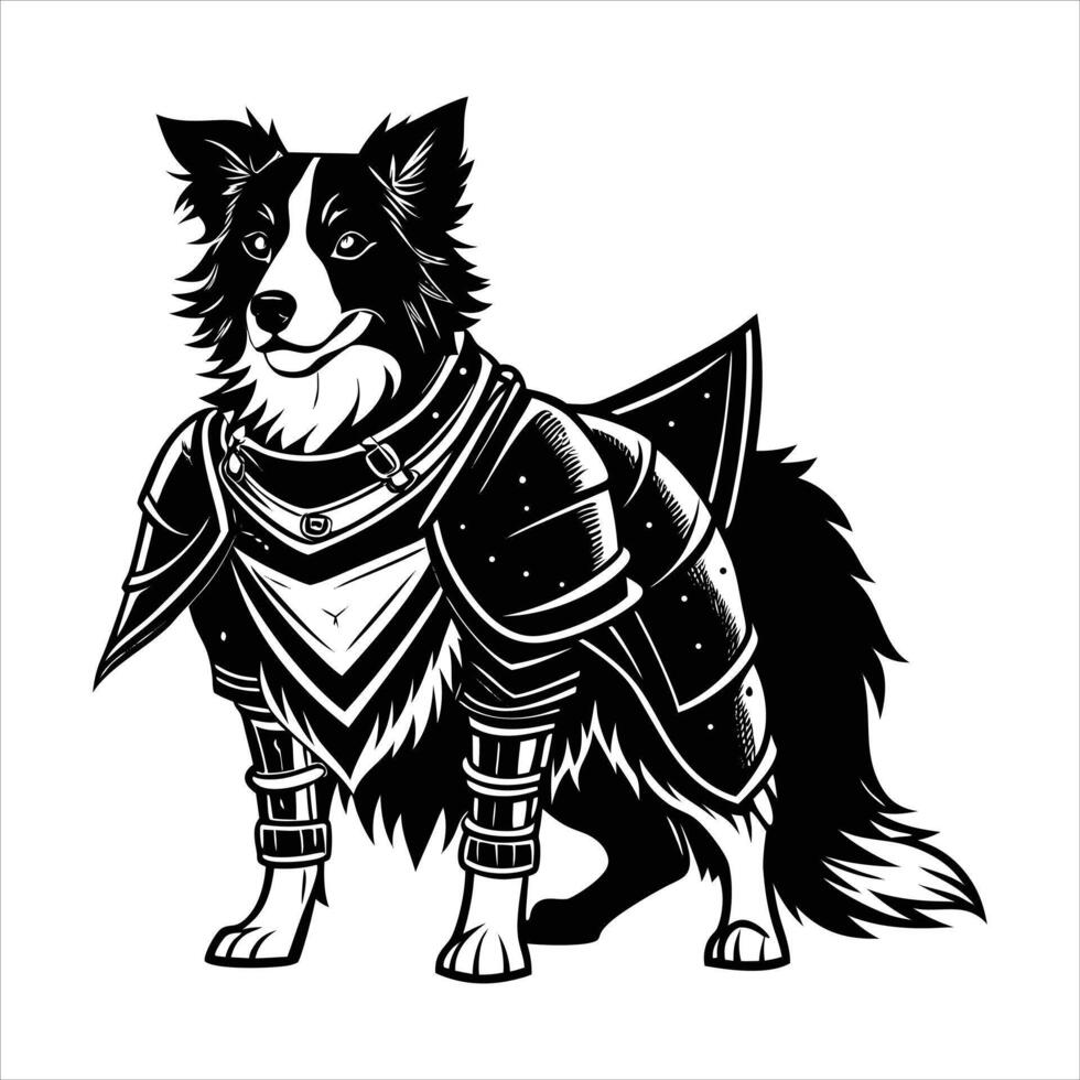 Portrait of a border collie dog in a military vector