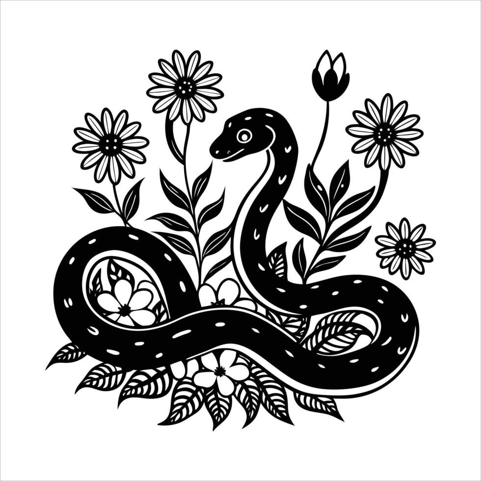 Snake With Flowers Photo vector