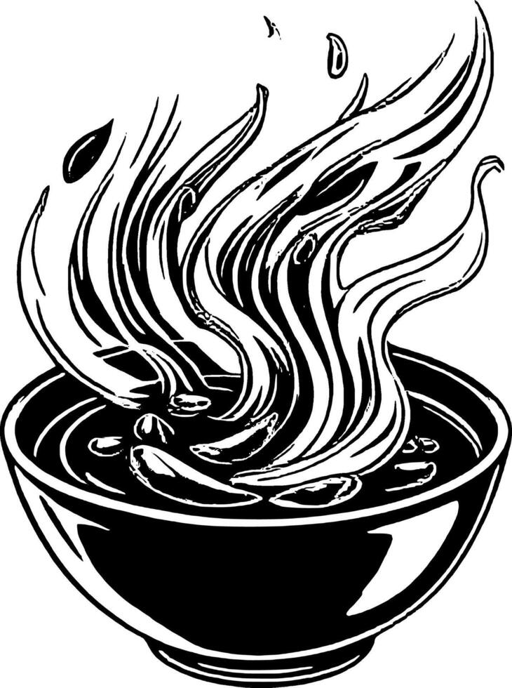 Steaming Bowl Of Spicy Soup With Red Peppers And Aromatic Herbs On vector