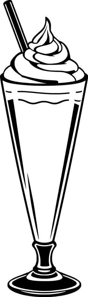 Creamy Milkshake in Tall Glass with Whipped Cream and Straw vector