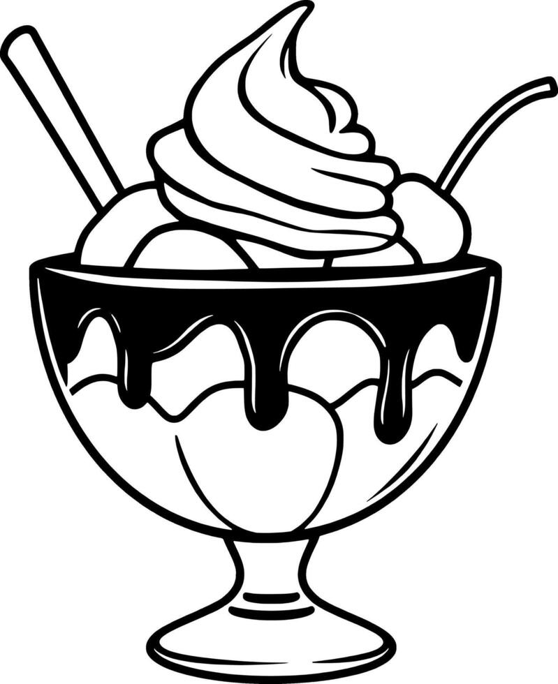 Delicious Ice Cream Sundae With Chocolate Sauce and Cherry vector