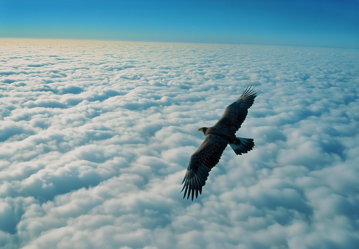A bird flying above the clouds photo