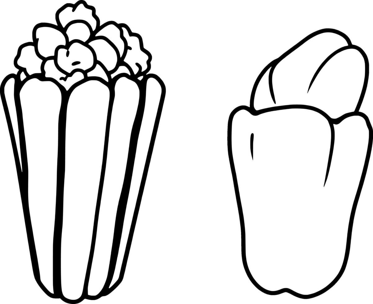 Line Art Illustration Of Popcorn And Bell Pepper vector