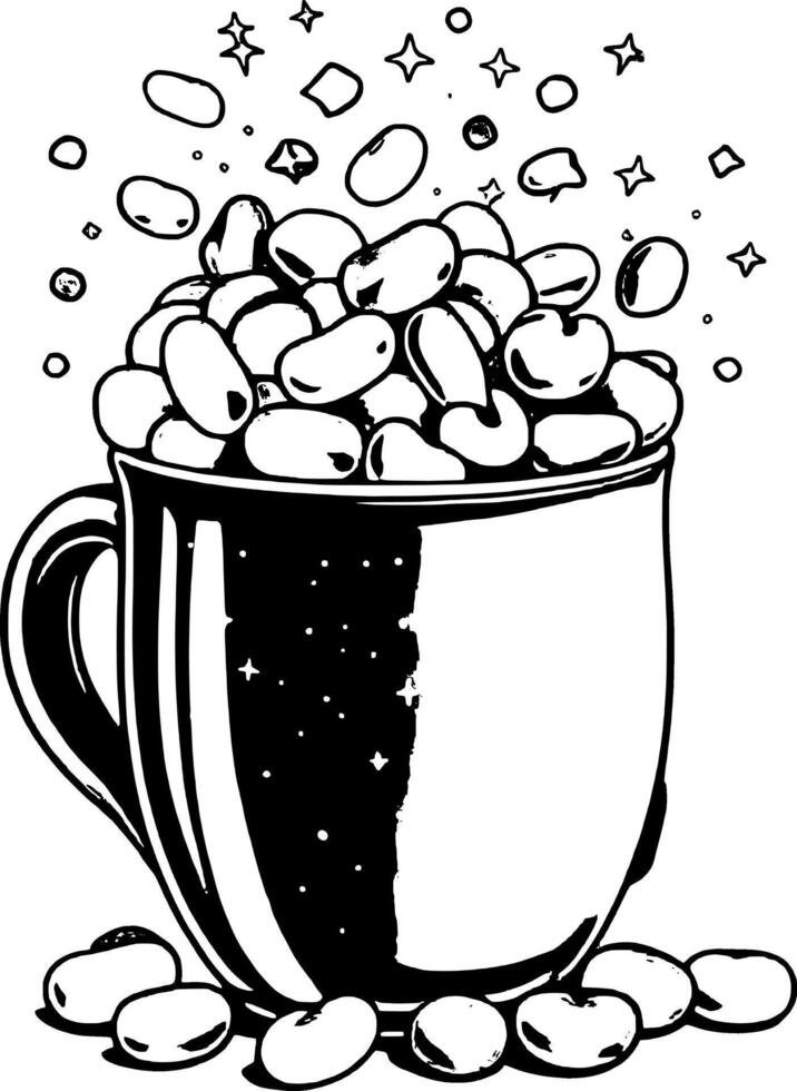 Colorful Jelly Beans Overflowing From A Decorative Mug With Sparkling Accents On White vector