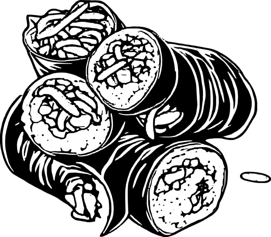 Delicious Kimbap Rolls Stacked Together Featuring Carrot Spinach and Rice Filling on White Bac vector