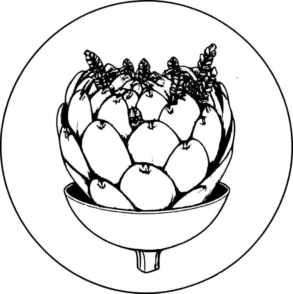 Artistic Still Life Green Artichoke and Purple Lavender in a Gray Bowl on vector
