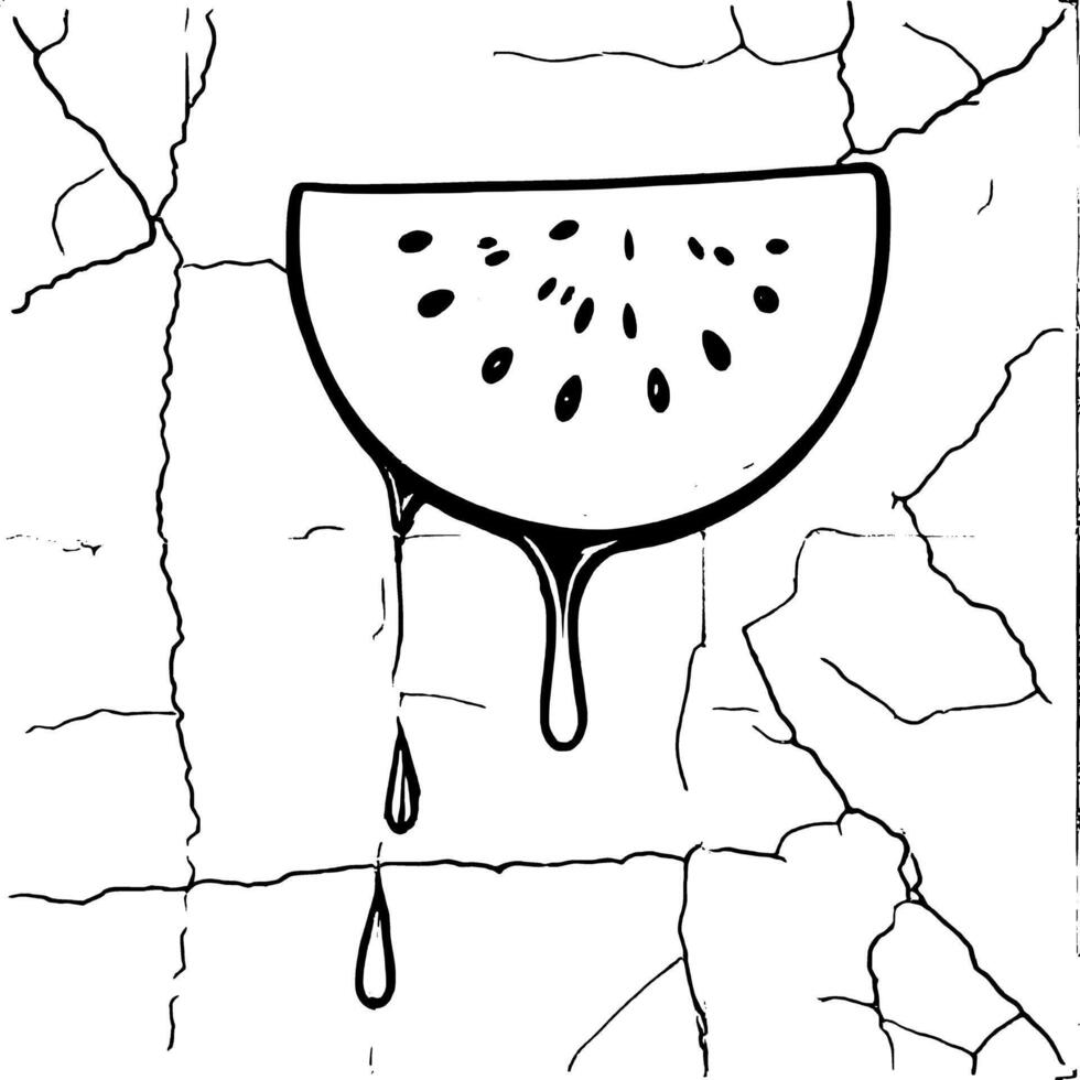 Watermelon Slice Dripping on Cracked White Tiles Refreshing Summer Fruit Graphic Art Style vector