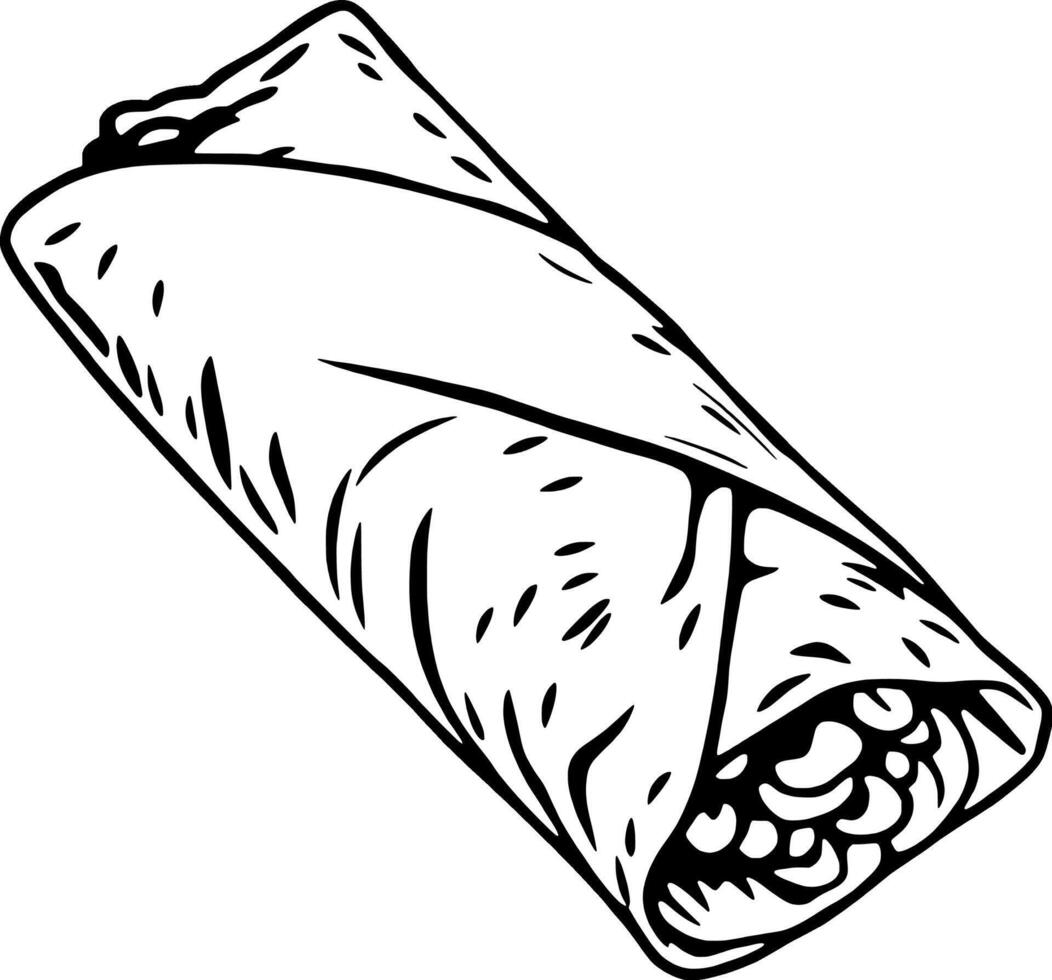 Hand-Drawn Illustration Of A Delicious Rolled Burrito vector