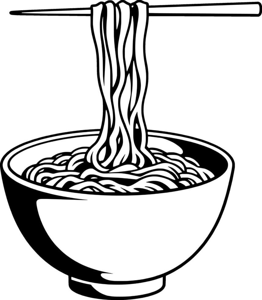 A Bowl Of Noodles With Chopsticks Simple Line Art Illustration vector