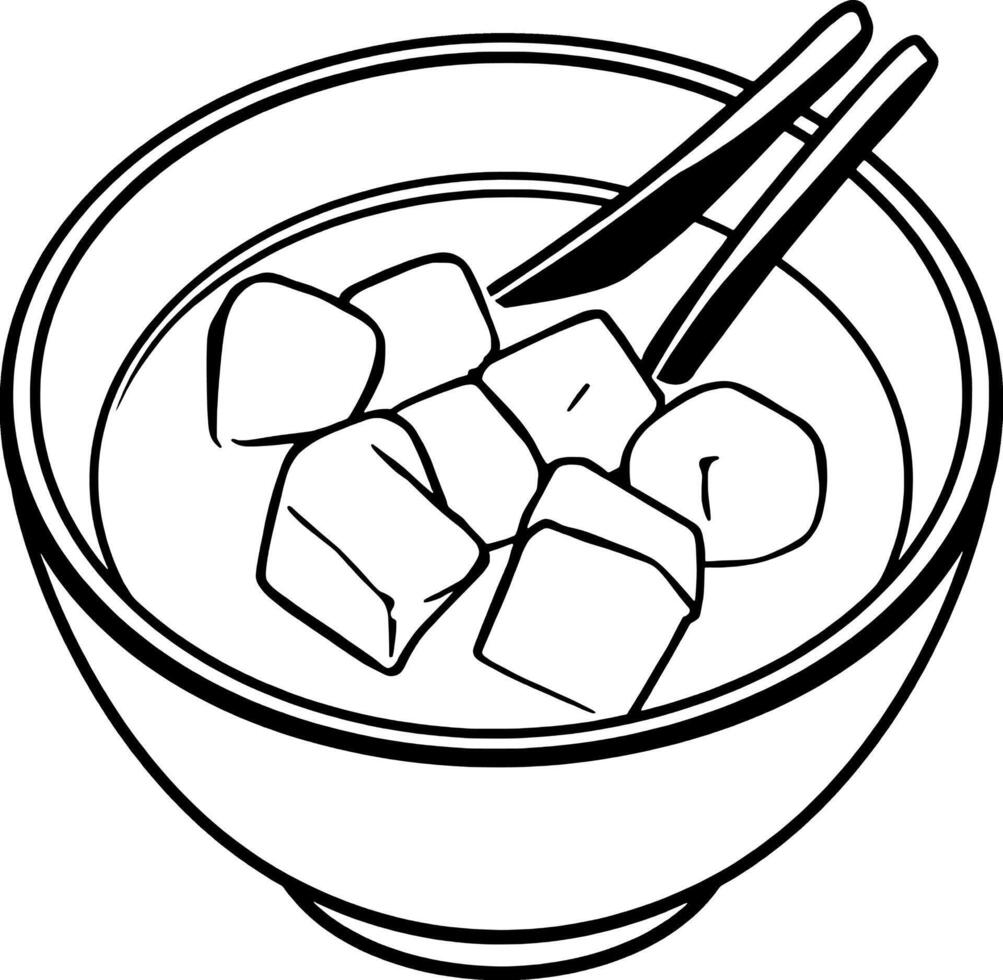 Creamy Dessert Bowl with Cubes Chopsticks vector