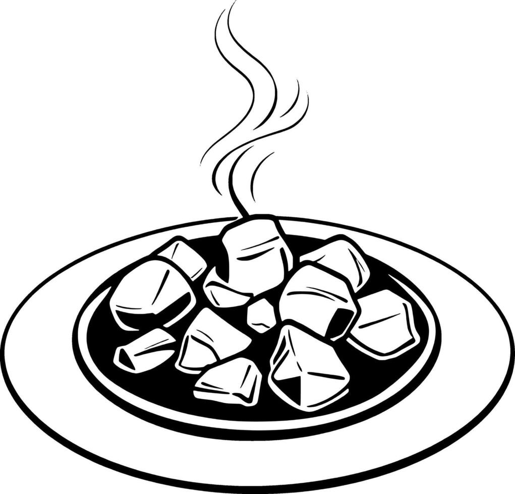 Steaming Dish Of Cubed Meat A Simple Line Drawing vector