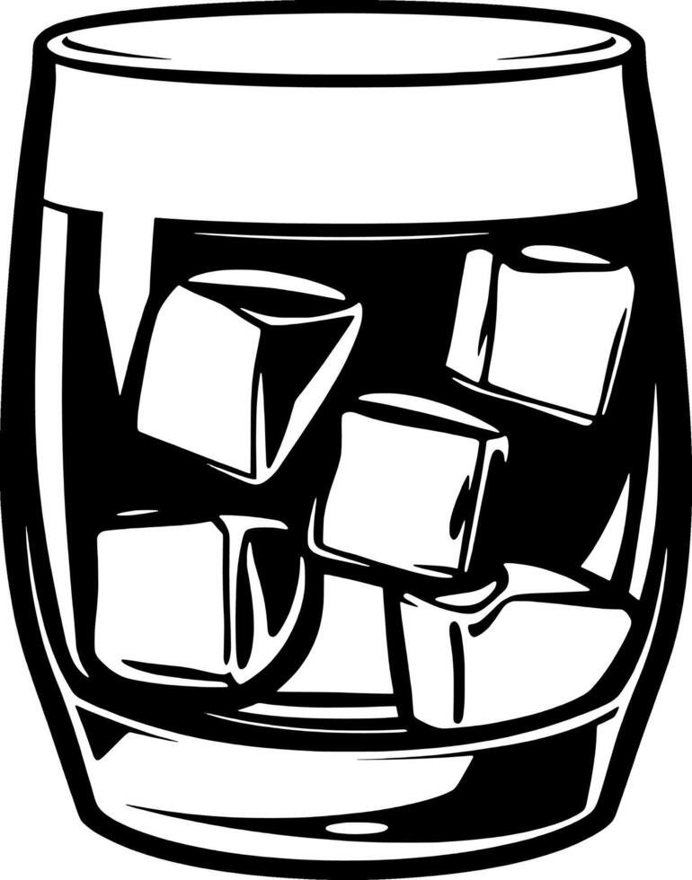 A Glass of Golden Whiskey with Ice Cubes Refreshing Drink vector