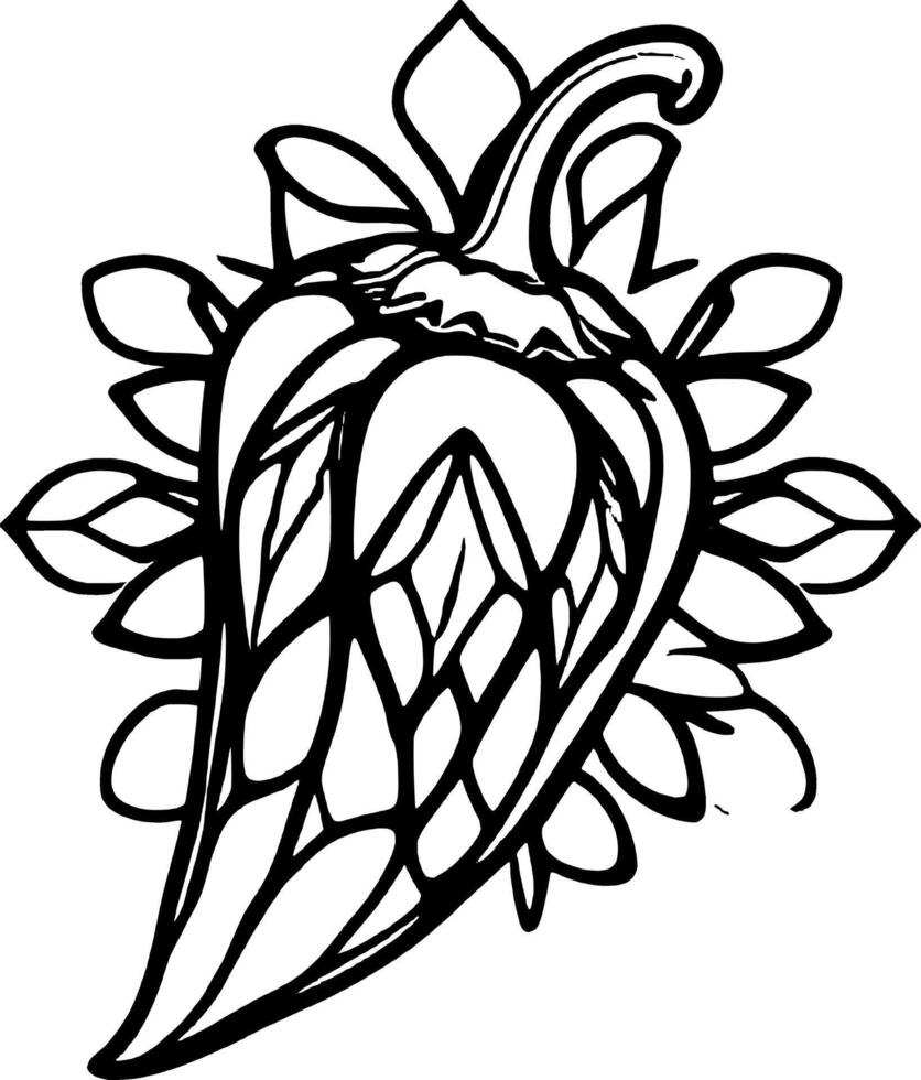 Stylized Pepper Illustration with Decorative Floral Elements on a vector